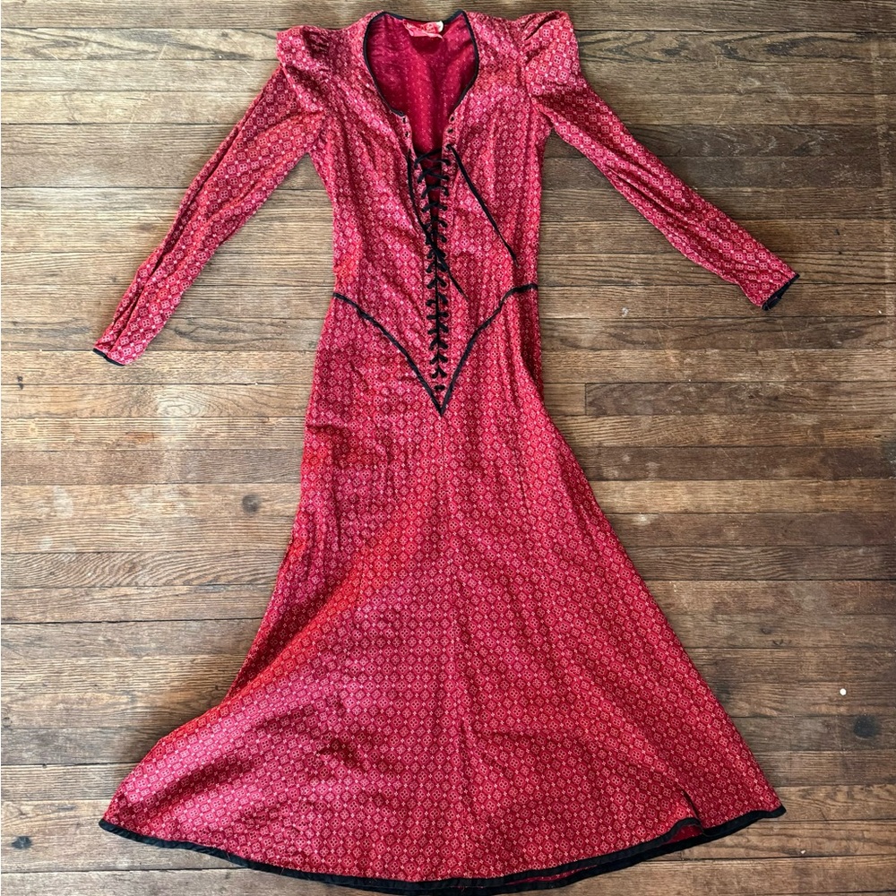 Rare 1970’s alley cat By Betsy Johnson Red Lace-Up Dress